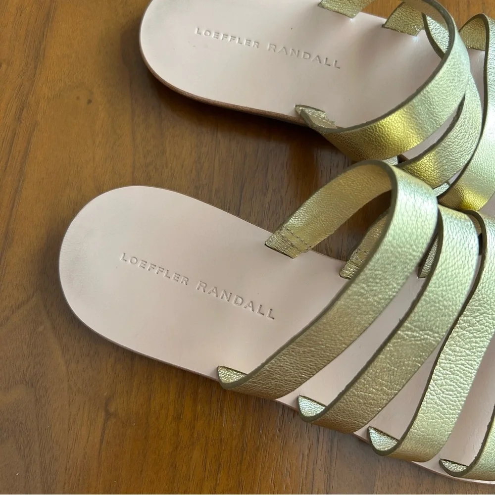 Loeffler Randall Gold Leather Strappy Flat Sandals - Picture 3 of 5